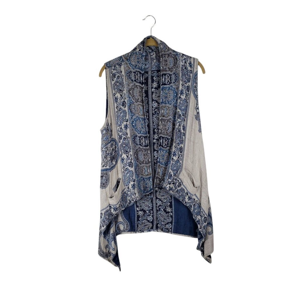 Parsley & Sage Reversible Vest Paisley Scarf Print Open Front Waterfall Size M